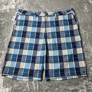Quiksilver Shorts Men Size 38 Plaid Blue Y2K‎ Bermuda Casual Skater Pockets